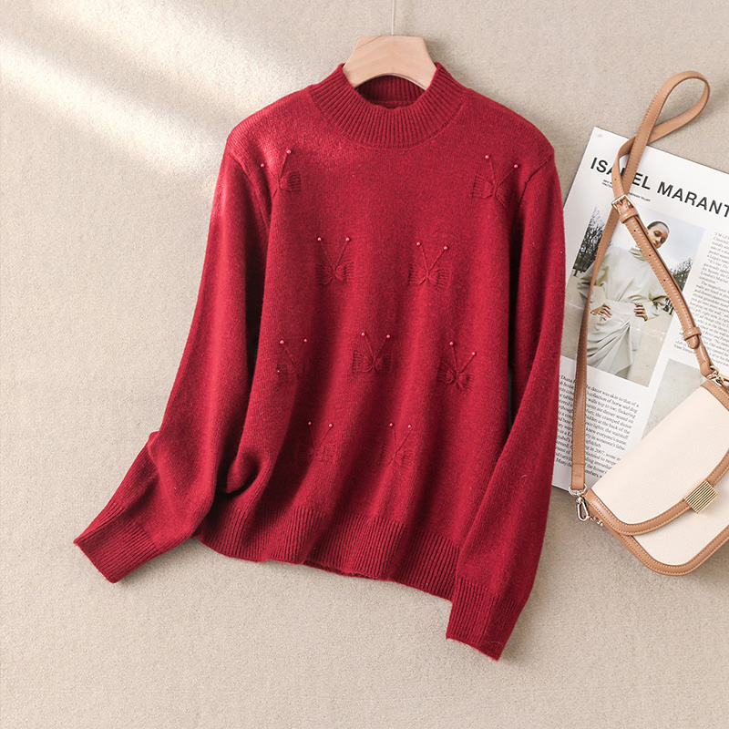 0745*洋气圆领气质套头针织衫宽松内搭纯色长袖针织上衣