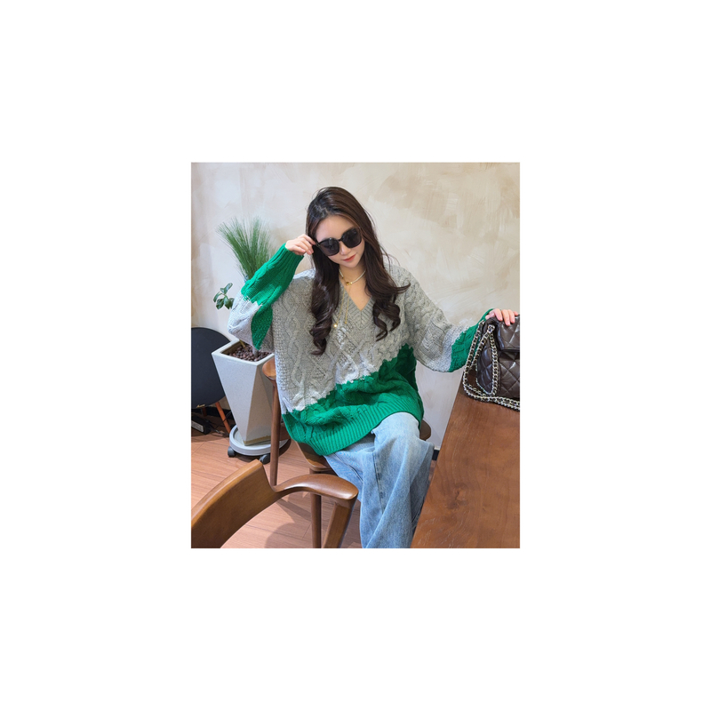 新款“拼图毛衣”877#P02233新款活力常青藤韩系百搭上衣