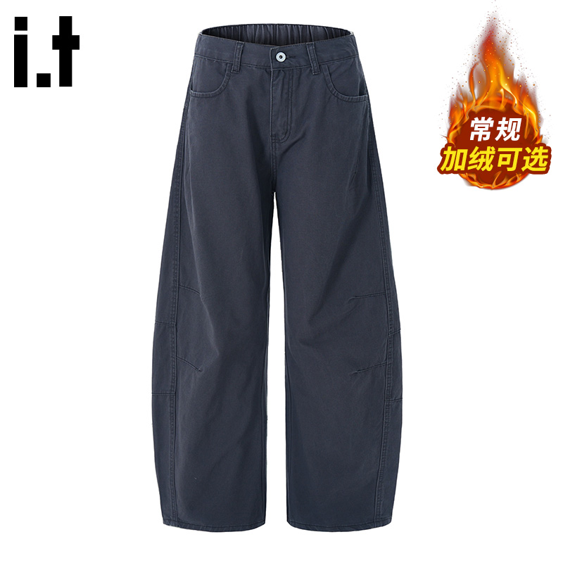 it: CHOCOOLATE美式高街设计感休闲裤男士秋冬加绒阔腿百搭弯刀裤