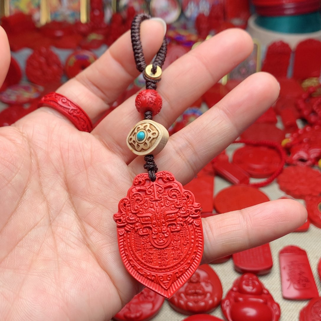 天然辰砂工艺品朱砂山花钥匙扣