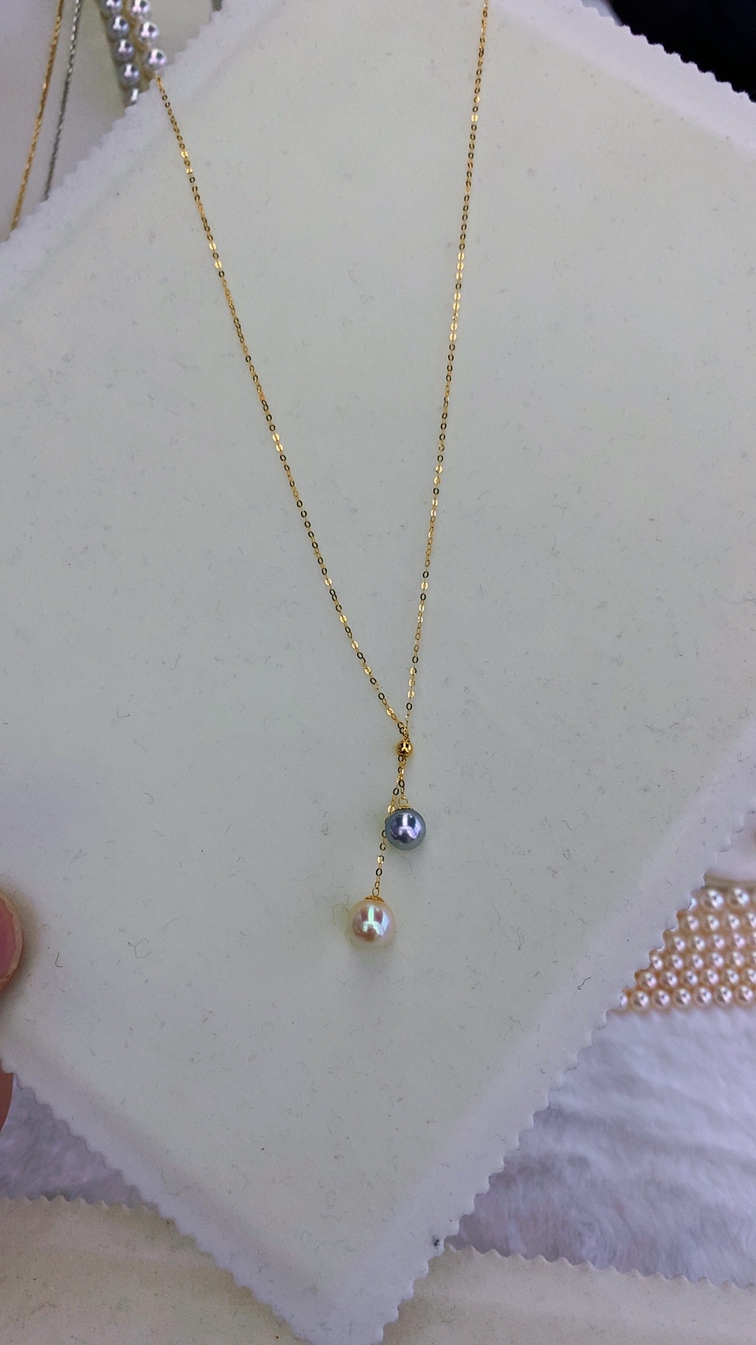 【闪购商品】18K金镶嵌饰品海水珍珠羽皇金+真多麻色双珠款y链
