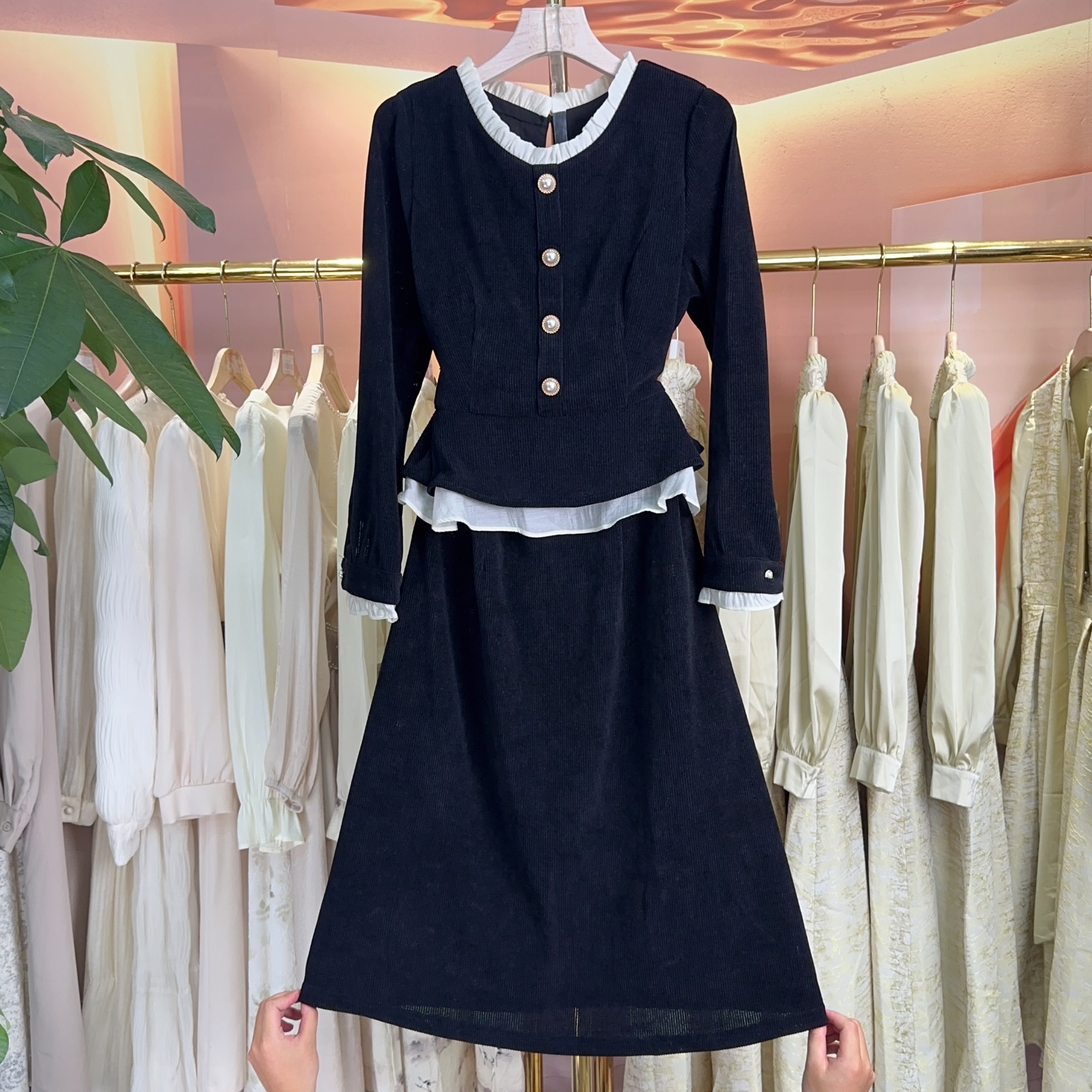 【RG1499】2025新款小香风法式显瘦气质针织时尚百搭拼接网红套装