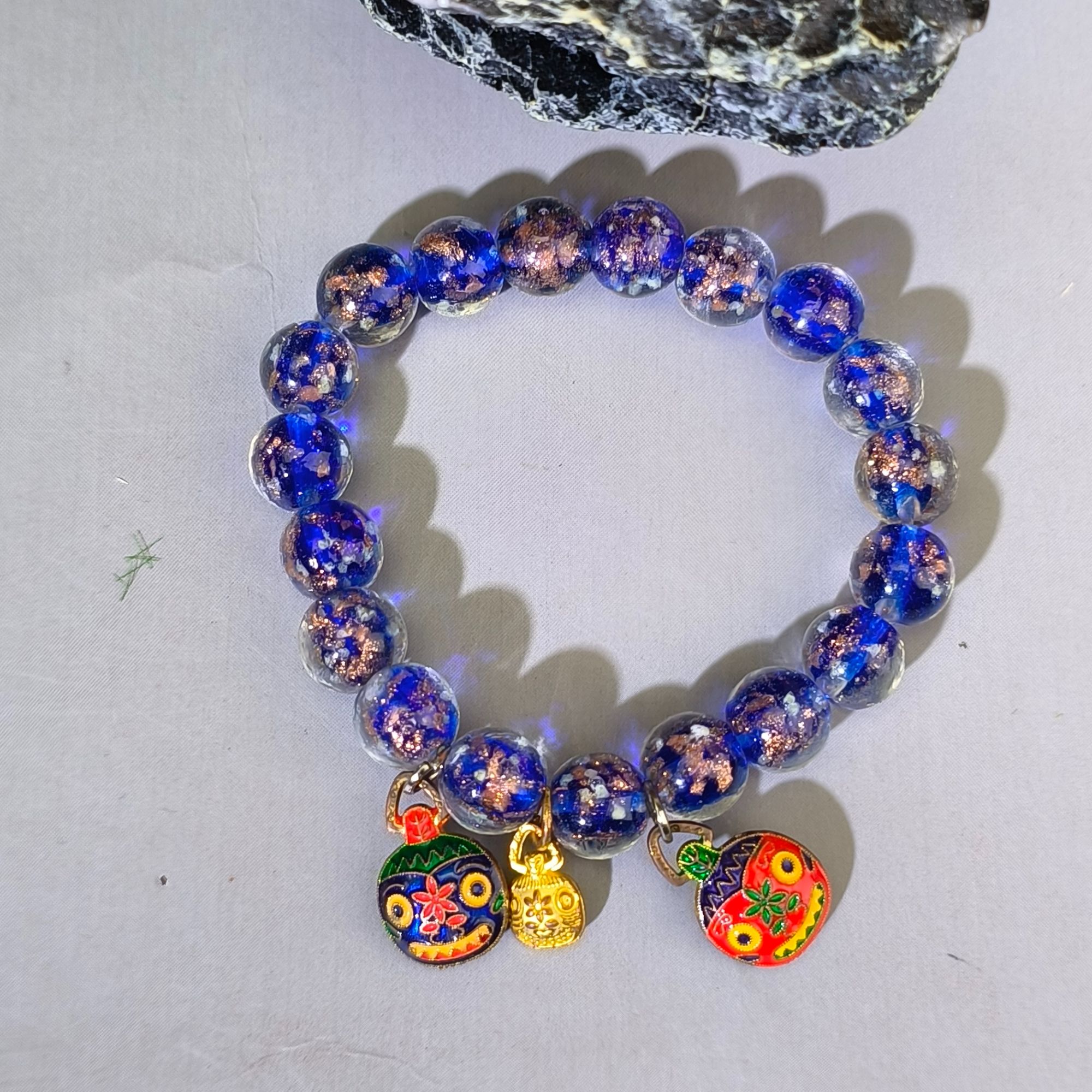 非金属陶瓷手链 【柒尚阁】金霸蓝紫色圆珠手串满天星