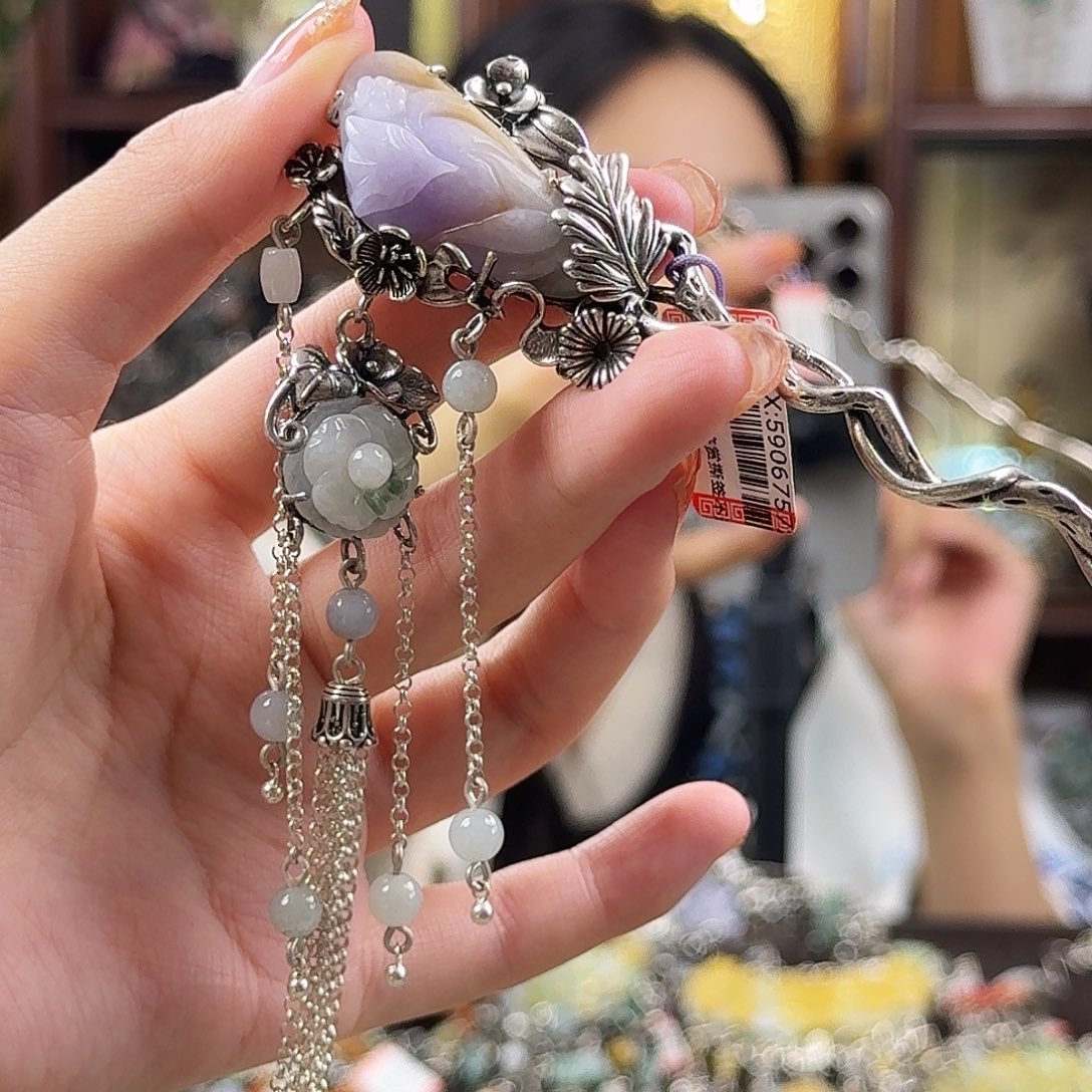 翡翠银S925镶嵌发饰