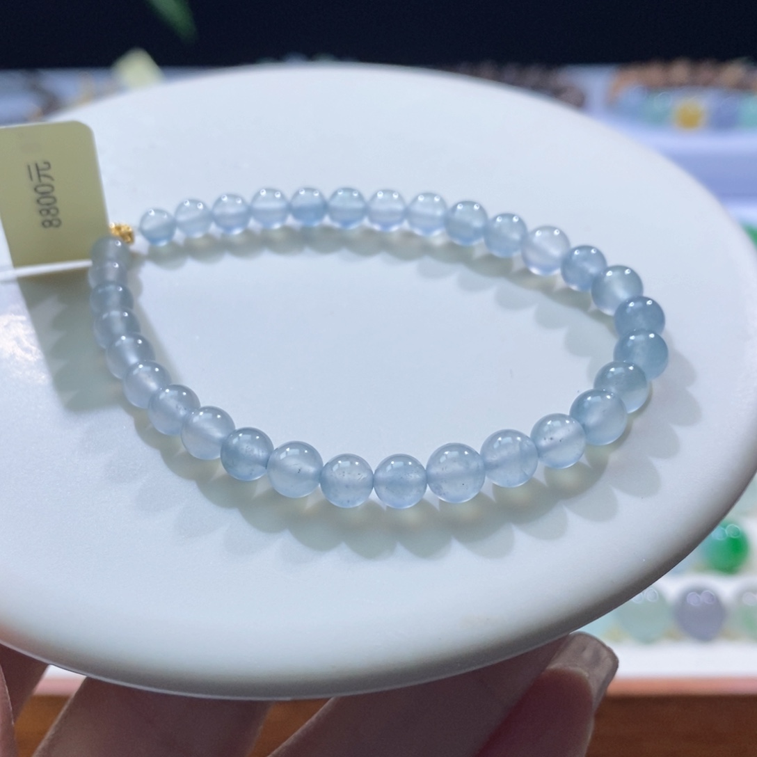 颈饰未镶嵌翡翠翡翠18k金冰蓝小珠手串5+mm