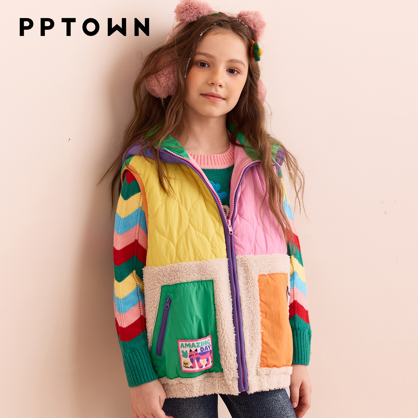 女童马甲冬季儿童背心绒撞色保暖外套衣服14123