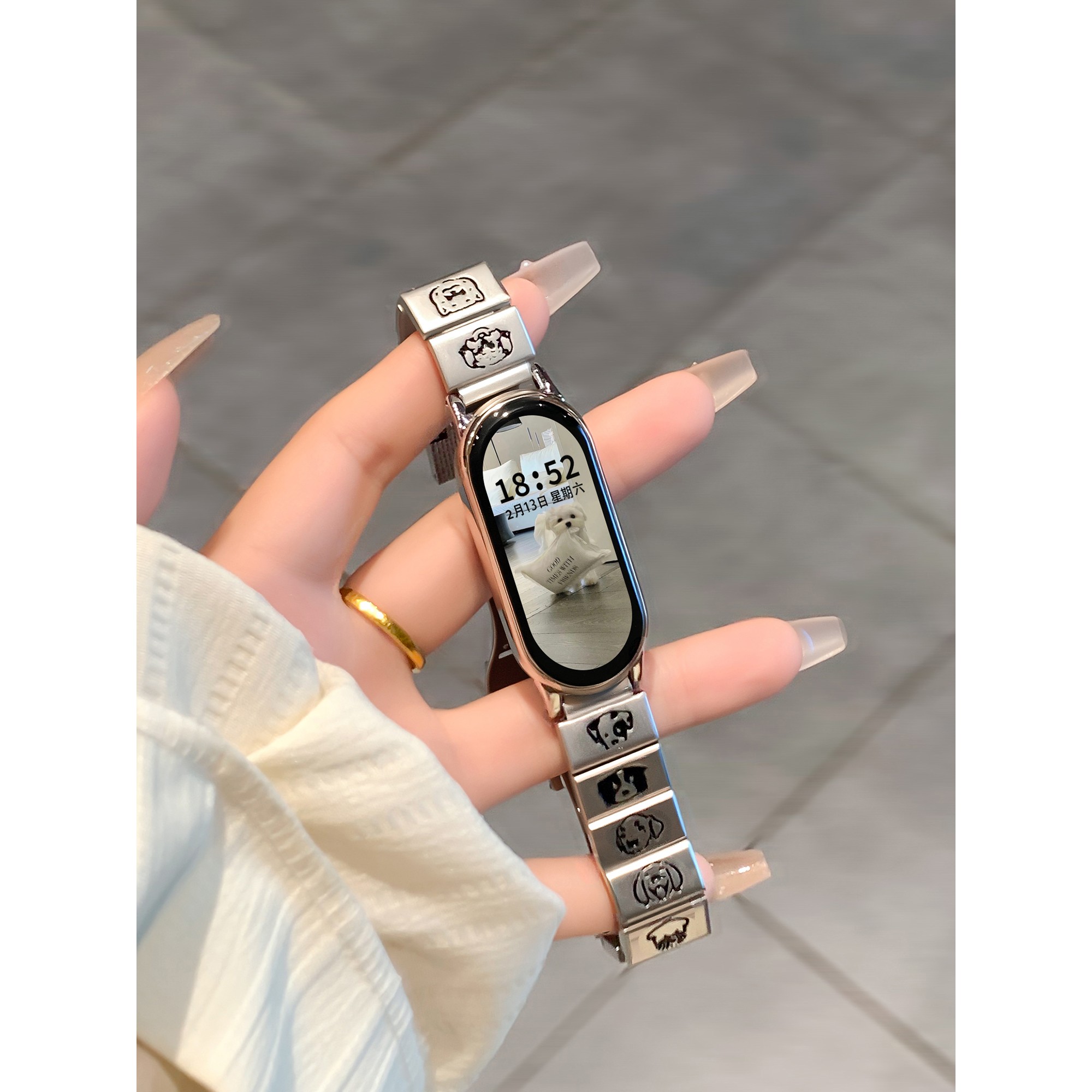 Uososo适用小米手环10表带卡通方块金属小米手环表带可爱小狗猫咪