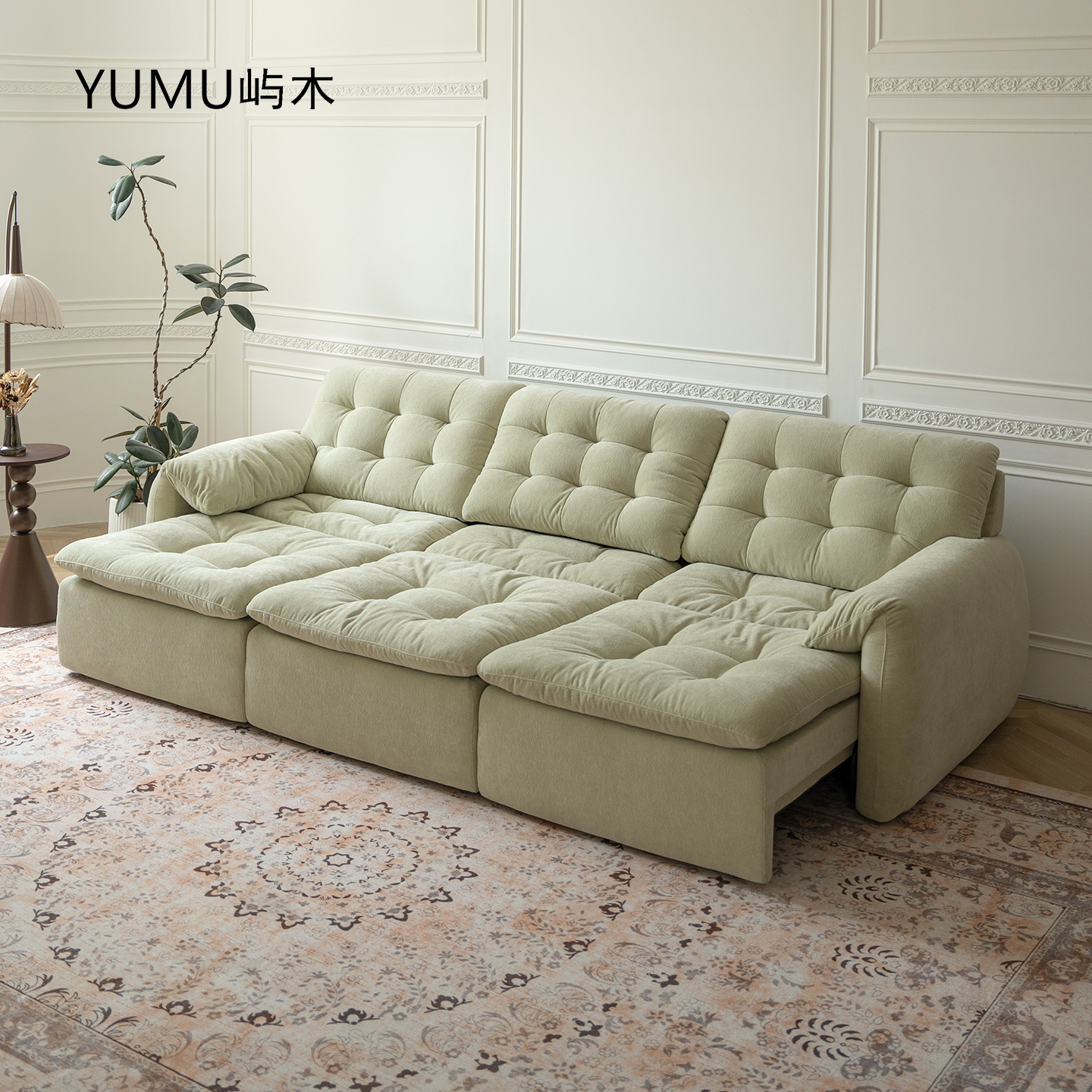 屿木空间电动高靠背沙发猫抓布奶油风高靠背大坐深可伸缩电动沙发