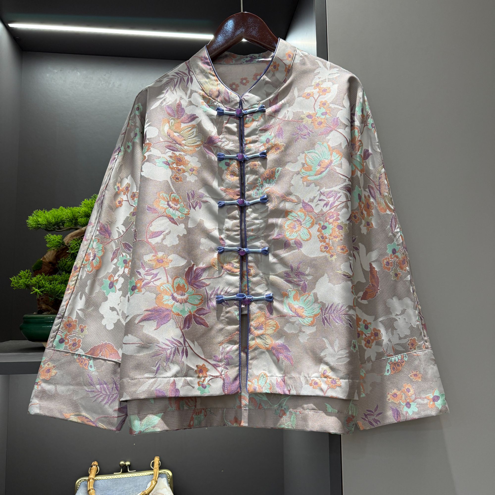 中式开衫复古盘扣传统改良紫秘密花园花色春季女装宽松上衣1703