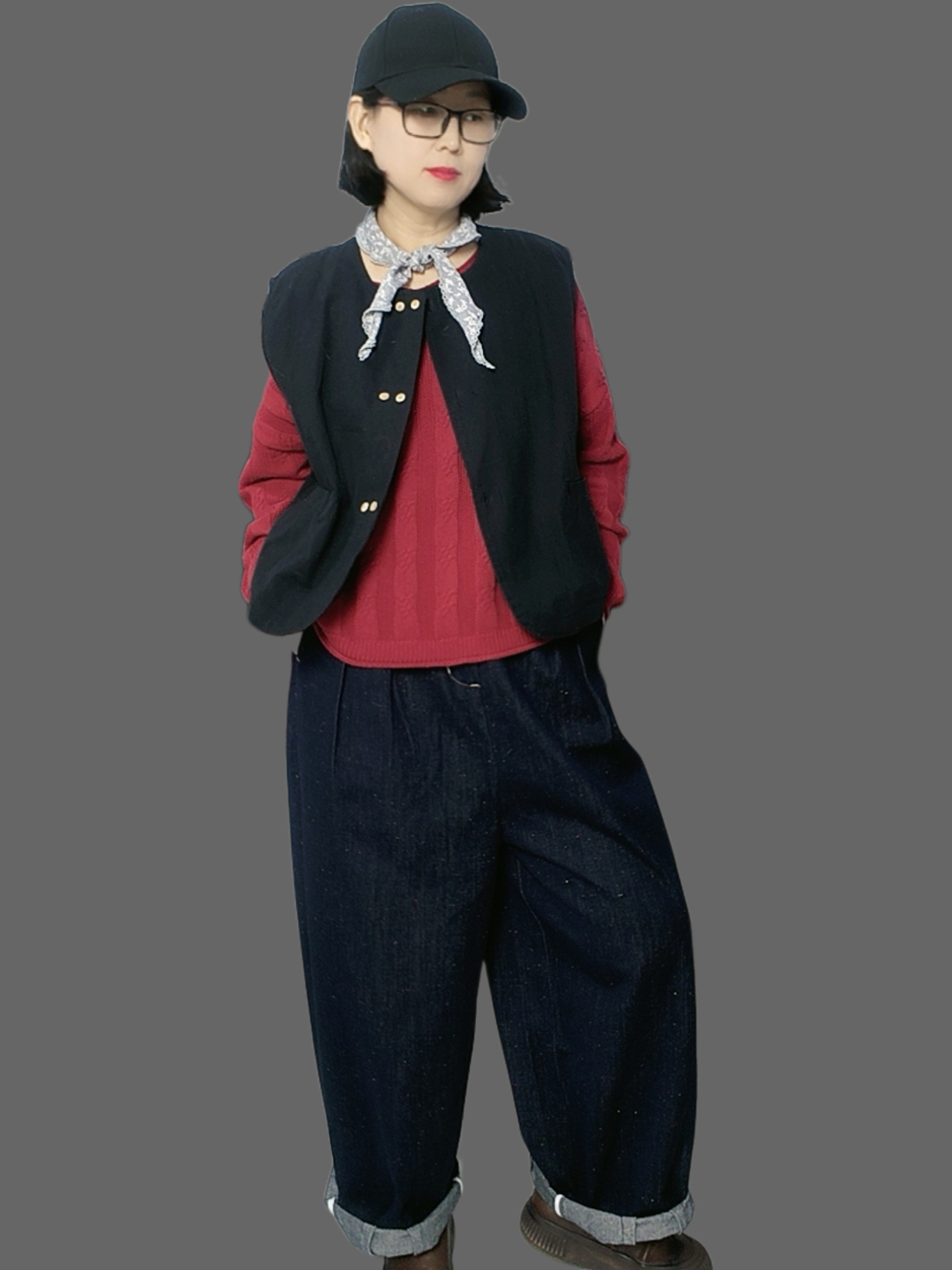 早春彩点纱斜纹牛仔廓形松紧腰层次感腰头休闲百搭长裤