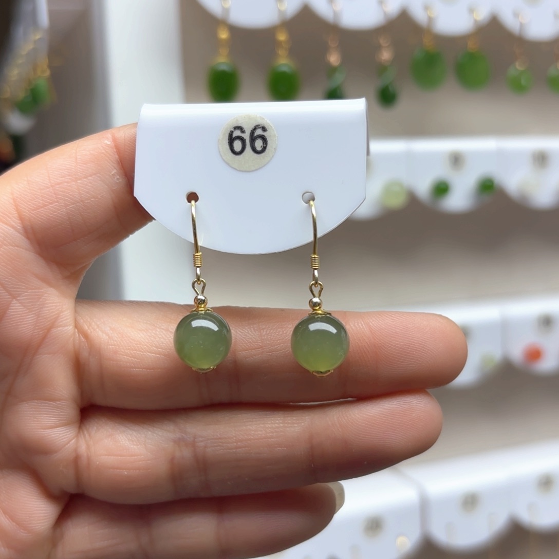 和田玉耳饰银S925镶嵌