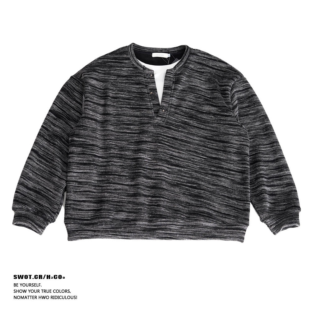 SWOT.CR/老钱风保暖亨利领假两件卫衣 棉质混纺加厚休闲套头卫衣