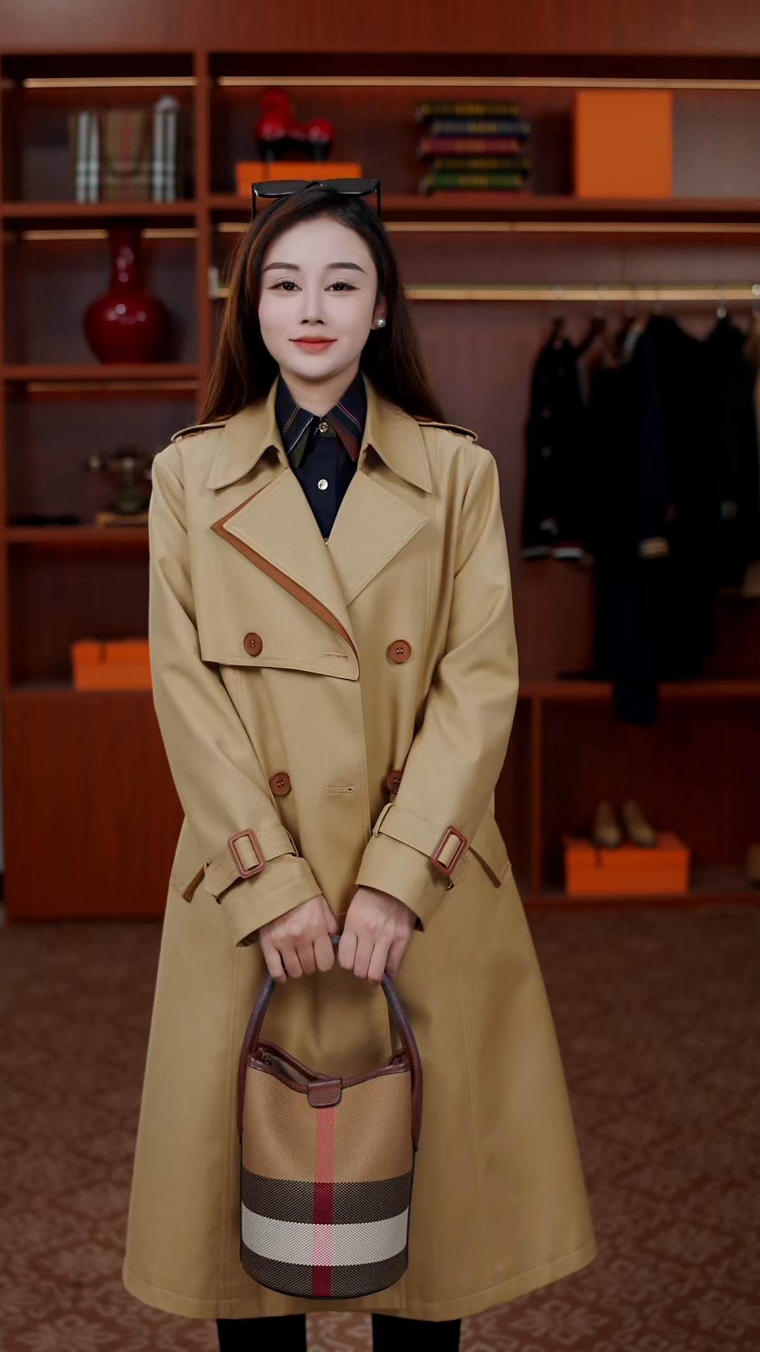 中长款撞色长款风衣外套女2025新款爆款洋气秋季英伦风双排扣