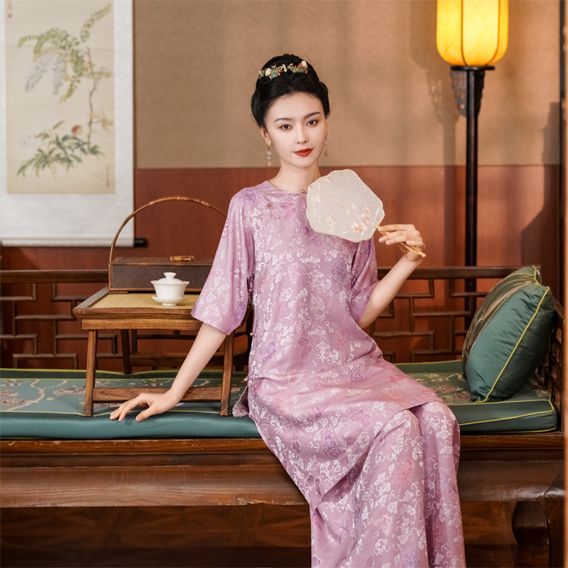 「闹彩蝶」丽古龙复古手工原创中风圆领汉服女装奥黛上衣热力感穿搭