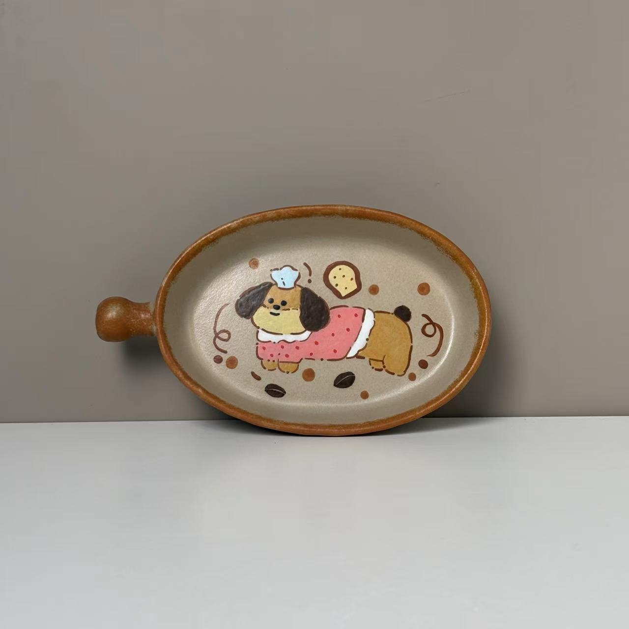 284腊肠小狗手绘陶瓷碟子