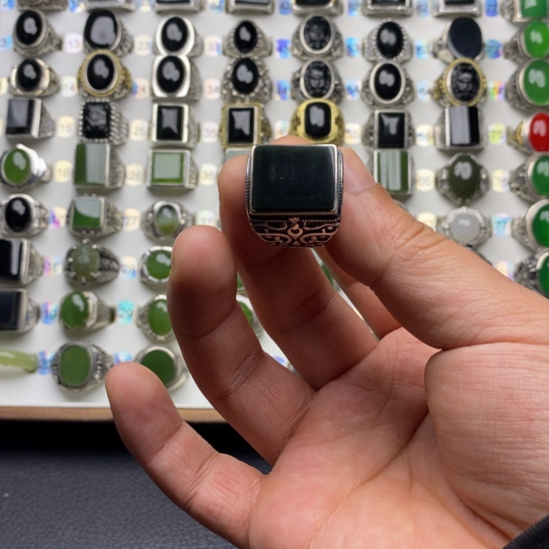 和田玉银S925镶嵌戒指