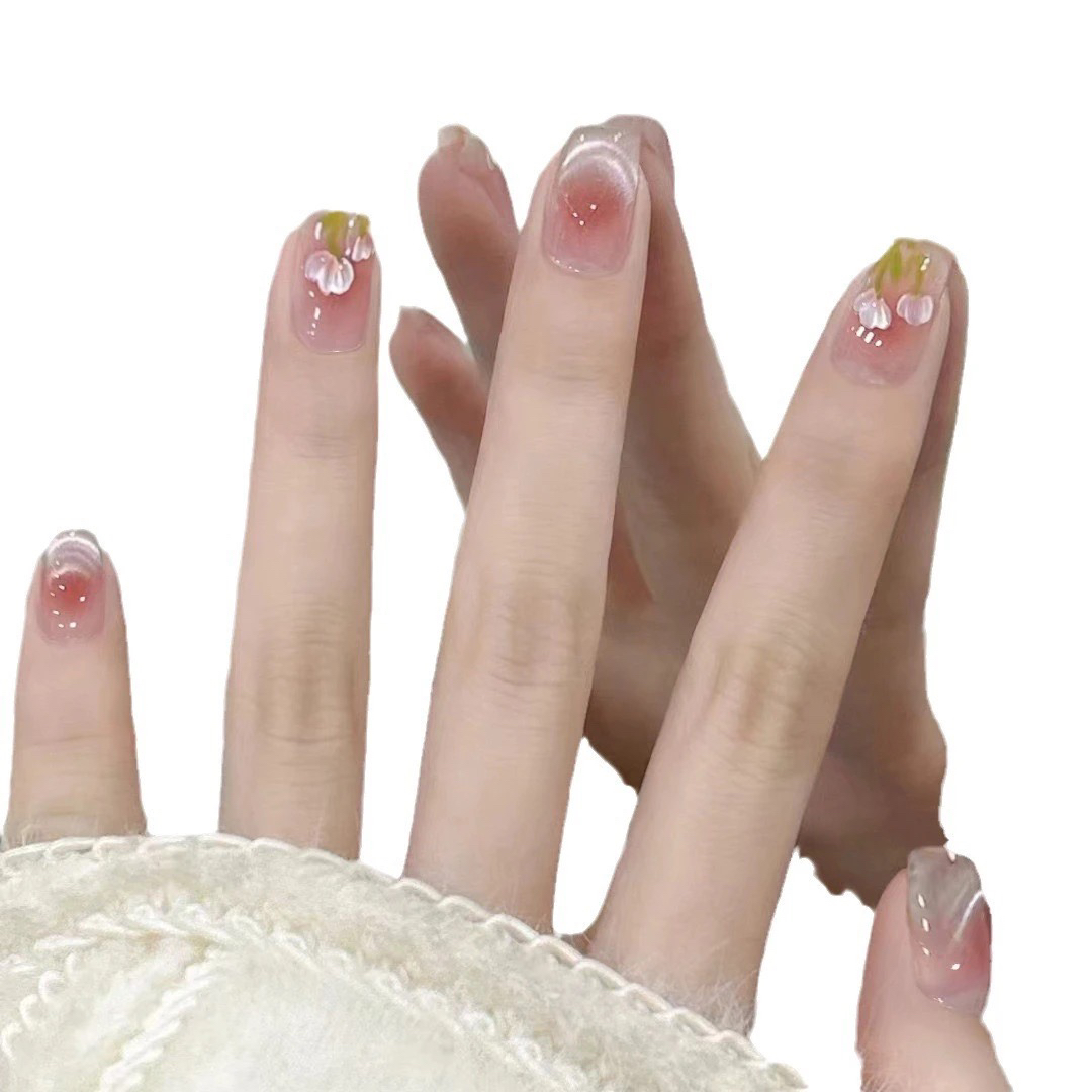 531短款猫眼郁金香30片装穿戴式美甲成品假指甲贴片可爱显白时尚