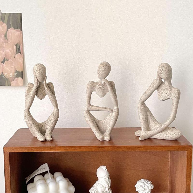 ins风小众抽象思考人物艺术摆件北欧风客厅玄关创意简约家居装饰