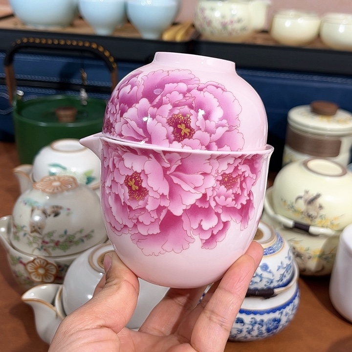 粉色牡丹一壶三杯年货节