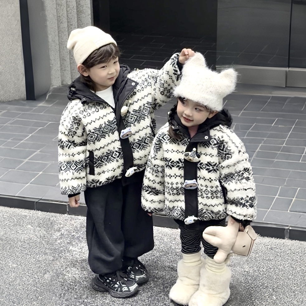 【小破孩】2025秋冬款毛毛衣外套洋气男孩夹棉棉服棉衣中小童宝宝-2