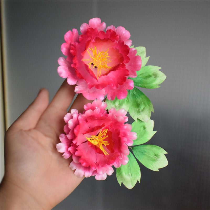 原创手工花簪苗族头花非遗绒花玫红牡丹花少数民族苗族侗族头饰女