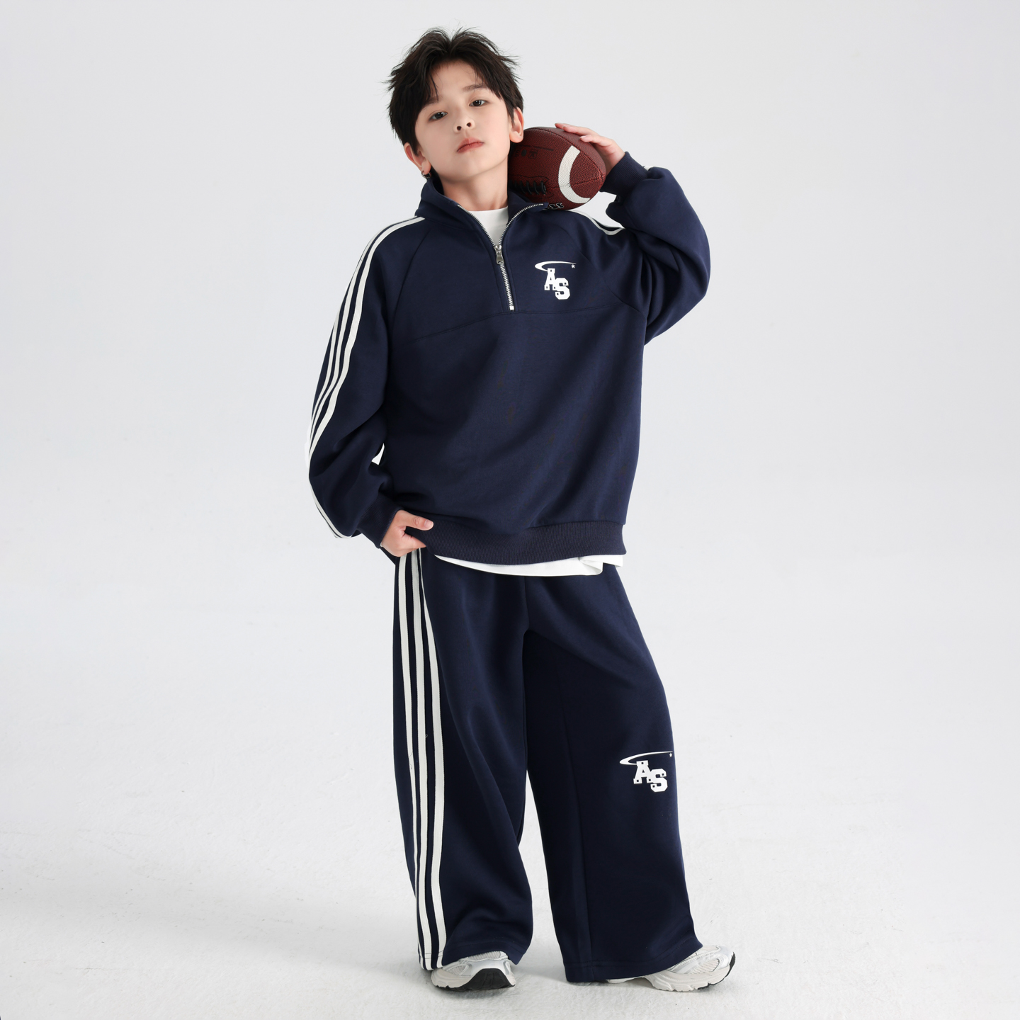 男童秋装韩范撞色运动卫衣套装2025新款青少年春秋宽松两件套5782