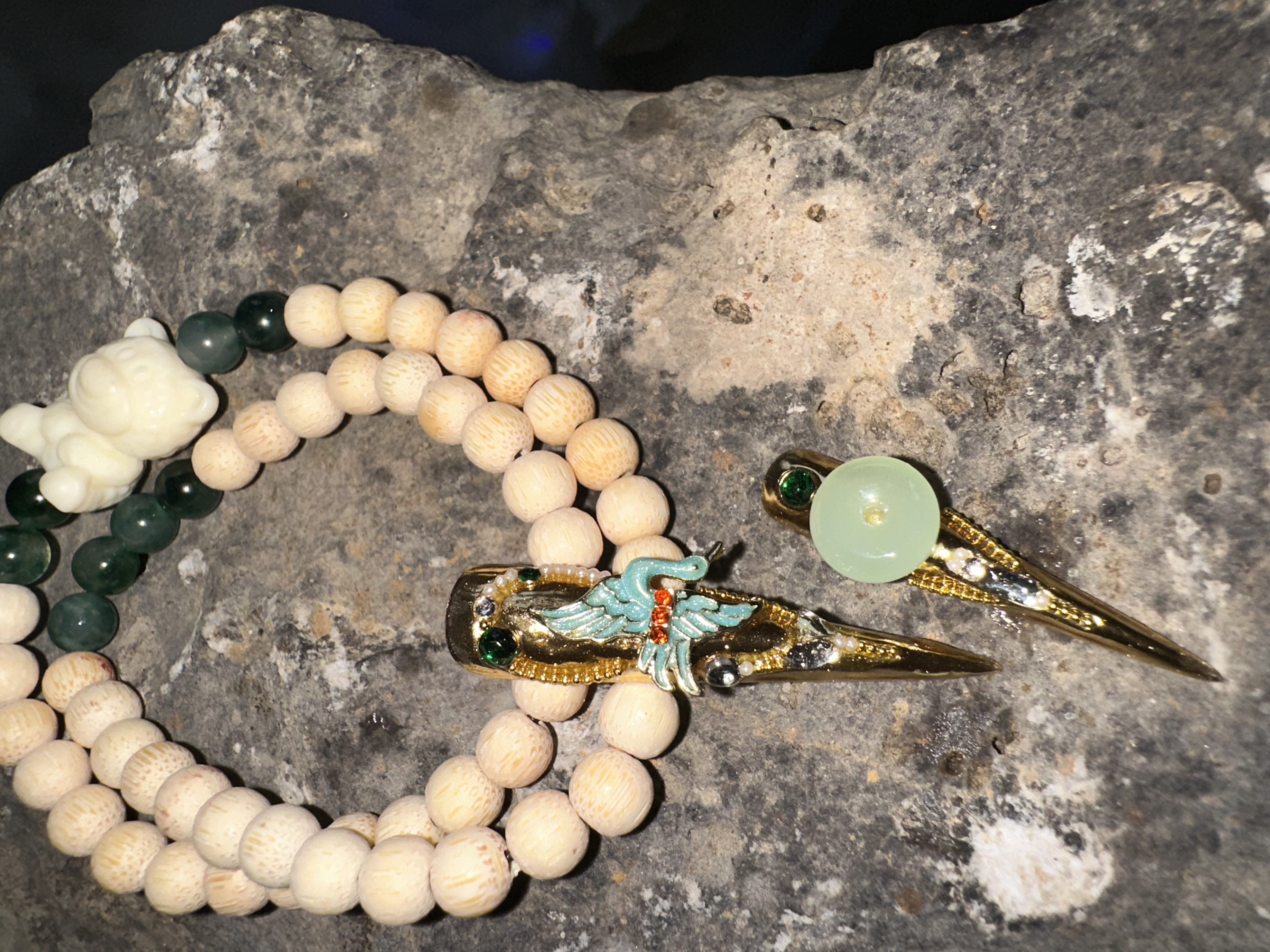 【轻奢纯手工穿戴甲】灵鹤喙玉-娘娘护甲贵妃甲重工高定手工穿戴甲