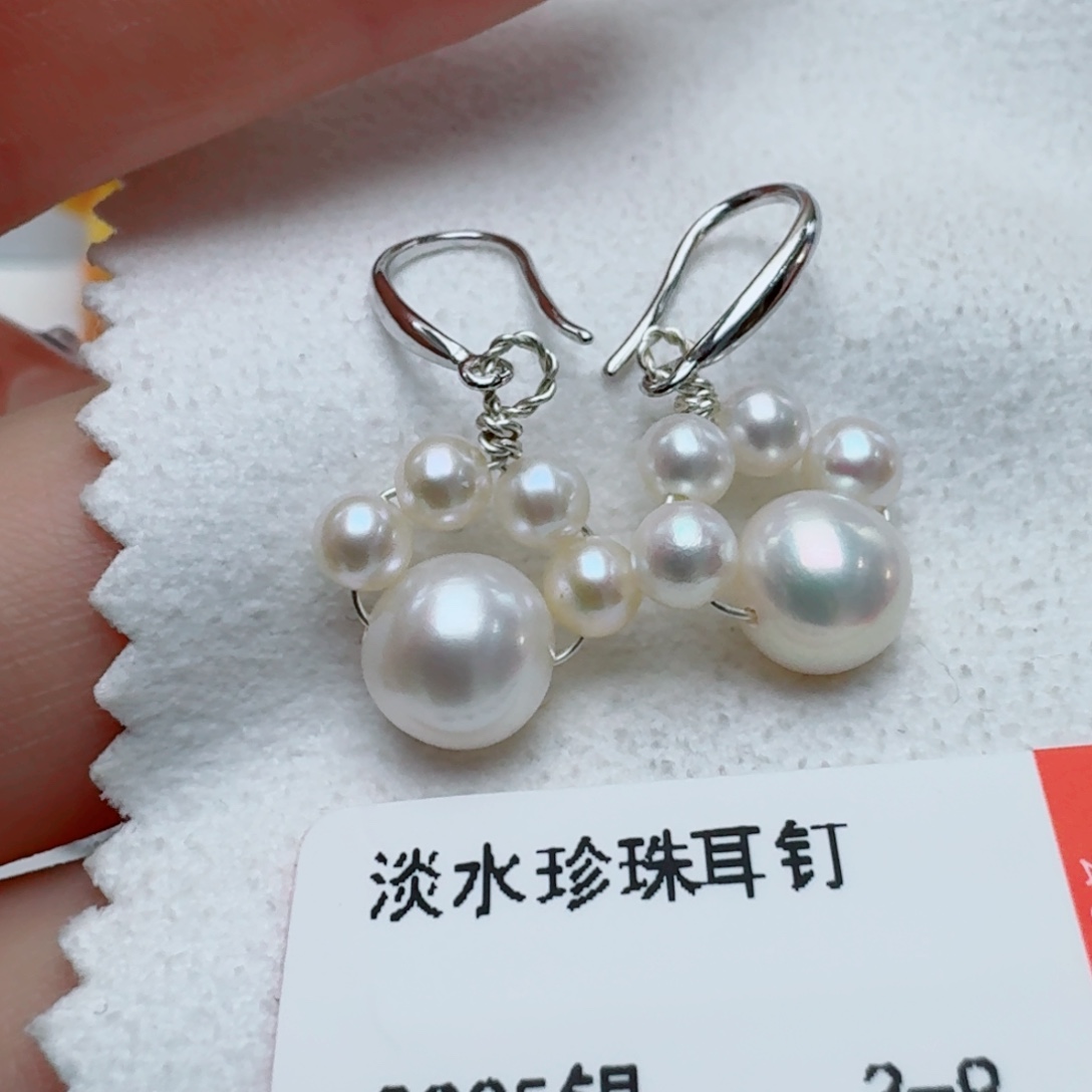 耳饰银S925镶嵌淡水珍珠@@v520