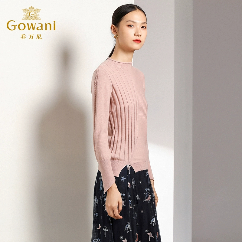 乔万尼商场秋装新款粉色修身气质半高领打底羊毛针织衫女长袖上衣