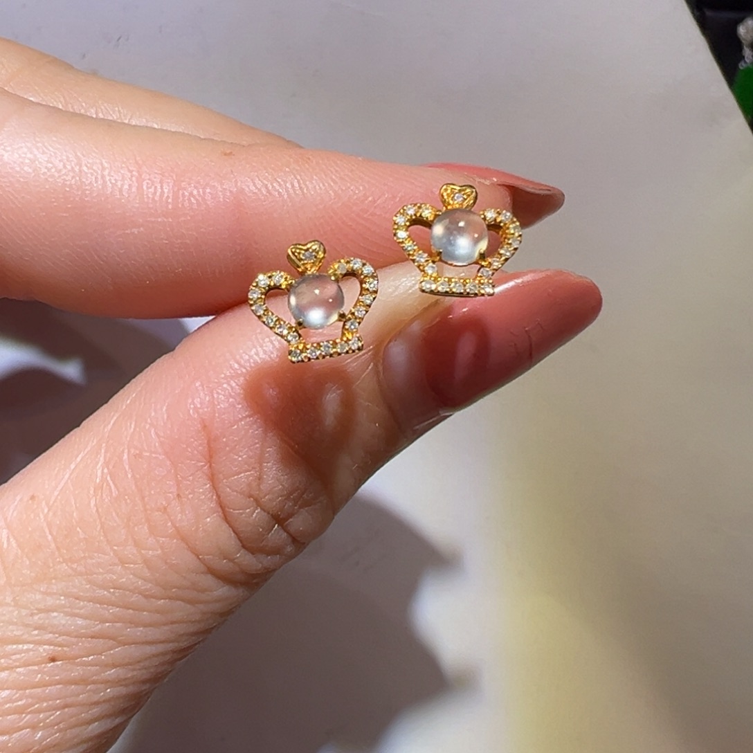 翡翠耳饰18K金镶嵌耳钉