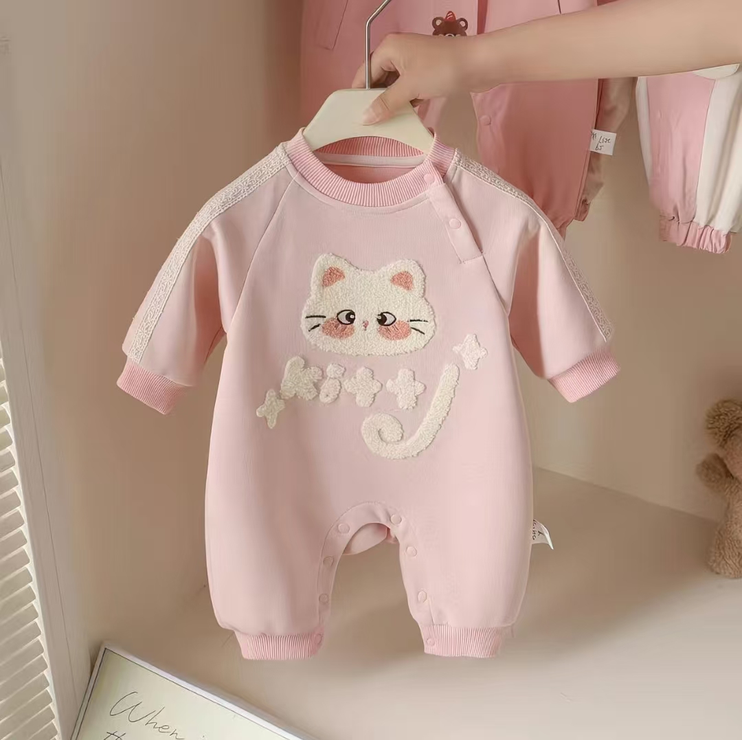 长袖可爱风春秋女卡通风爬服哈衣休闲秋季欧若精灵风宝宝刺绣女宝