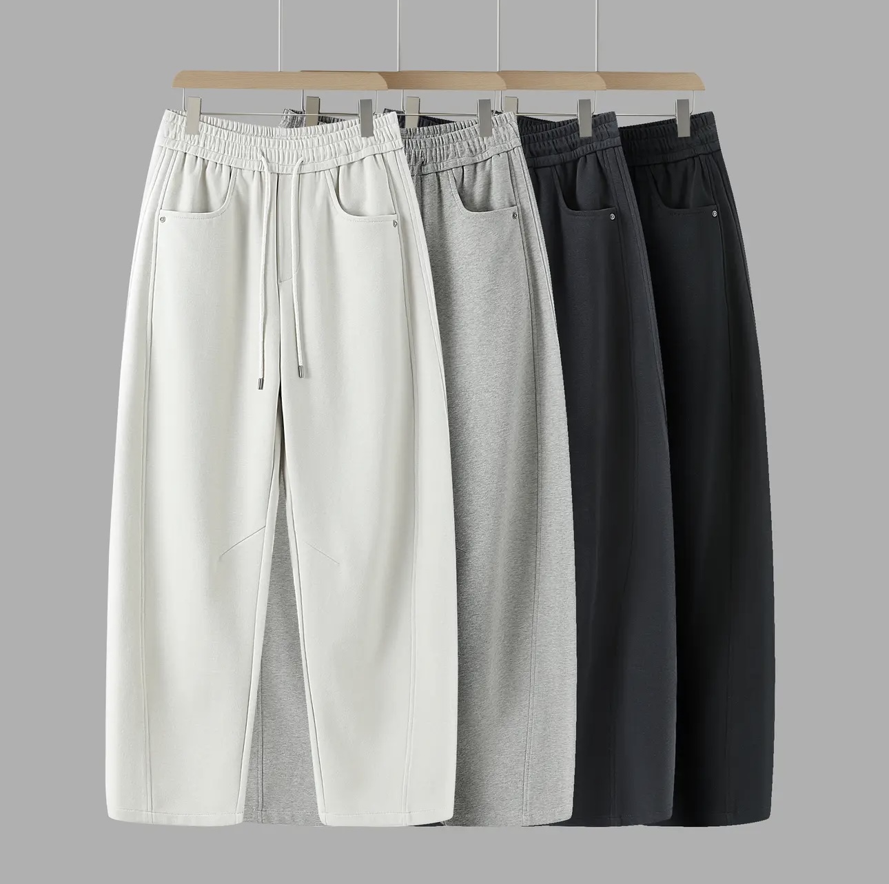 直筒裤休闲裤冬季男士抽绳微弯刀直筒裤松紧腰