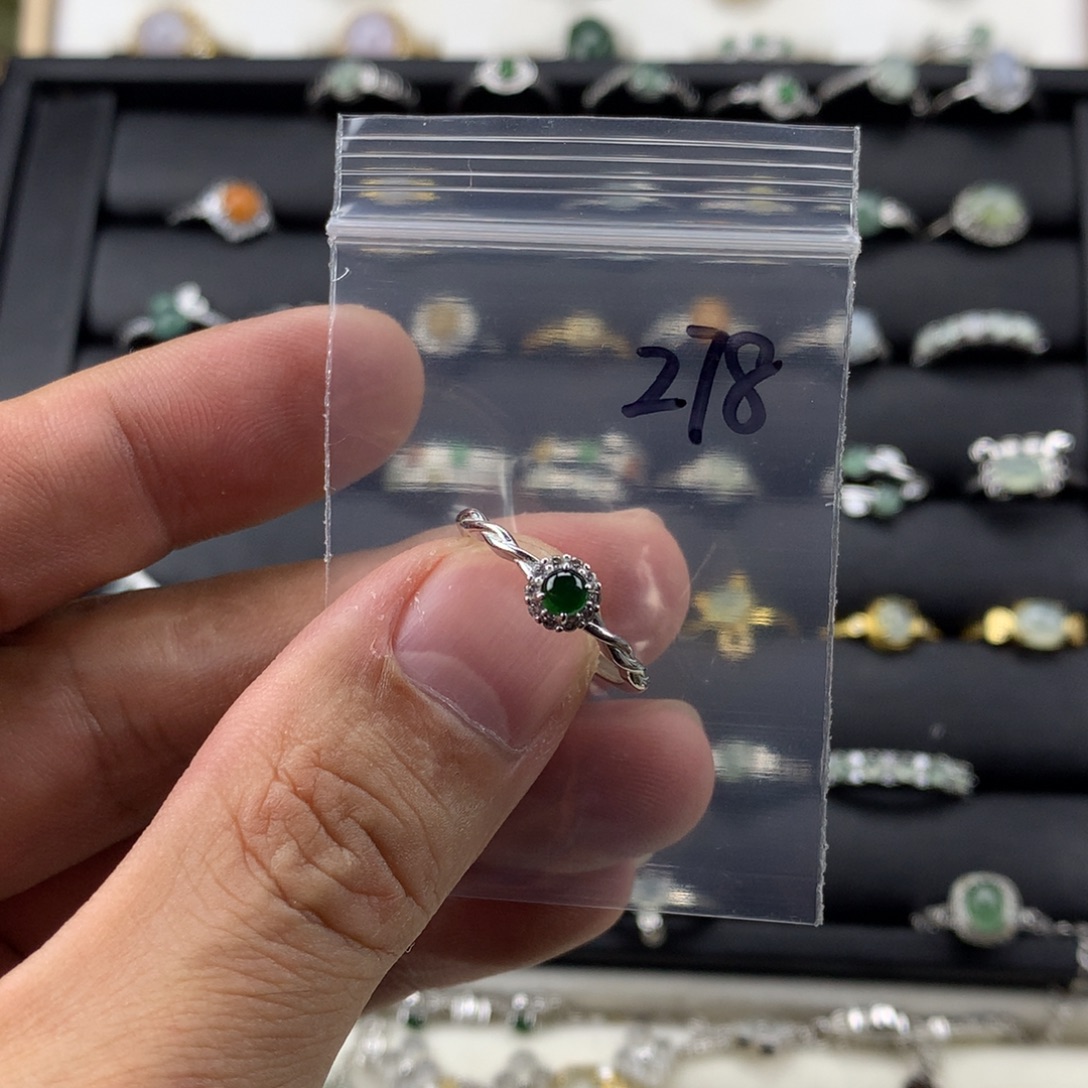 翡翠银S925镀金镶嵌戒指278