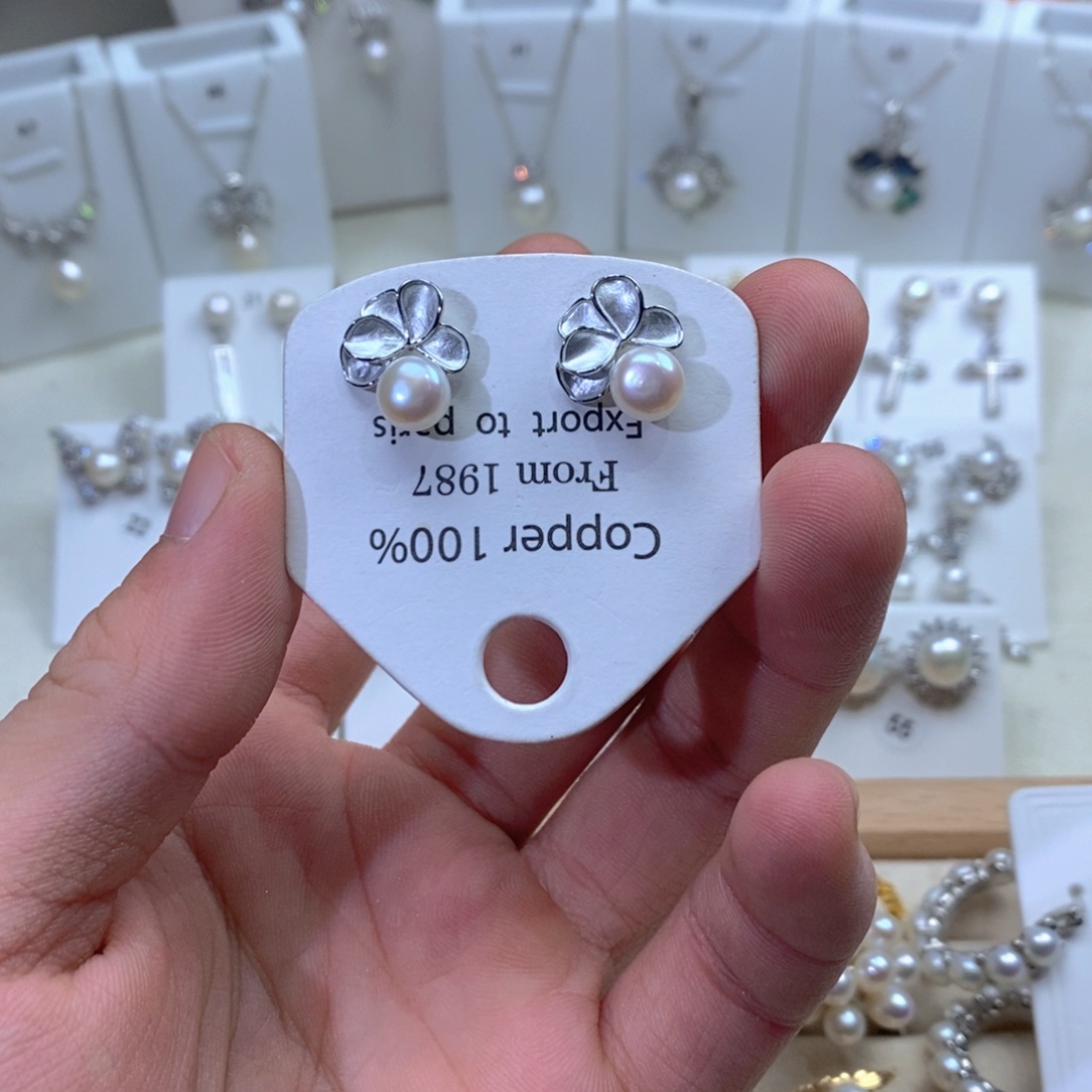耳坠银S925镶嵌淡水珍珠