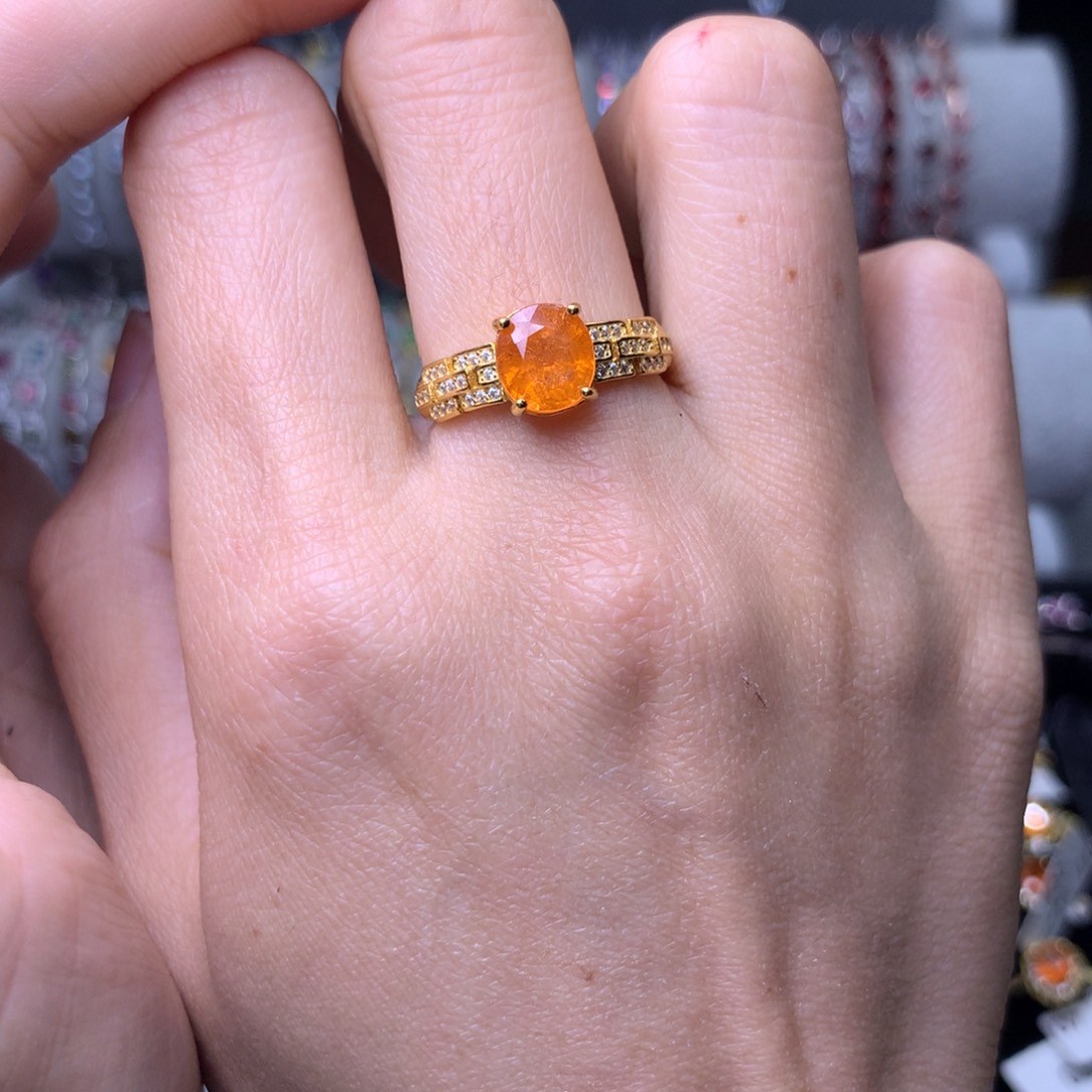 石榴石（芬达石）戒指银S925镶嵌