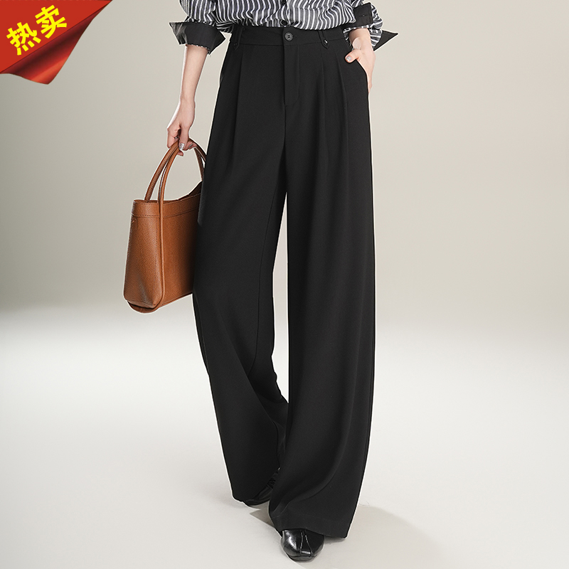 正品哥弟新款2025春秋季阔腿休闲裤女高腰宽松慵懒风西装直筒裤