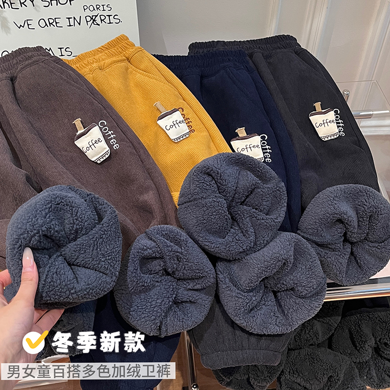 女童秋冬季加绒加厚休闲裤女宝宝保暖外穿卫裤时尚休闲棉裤童装潮