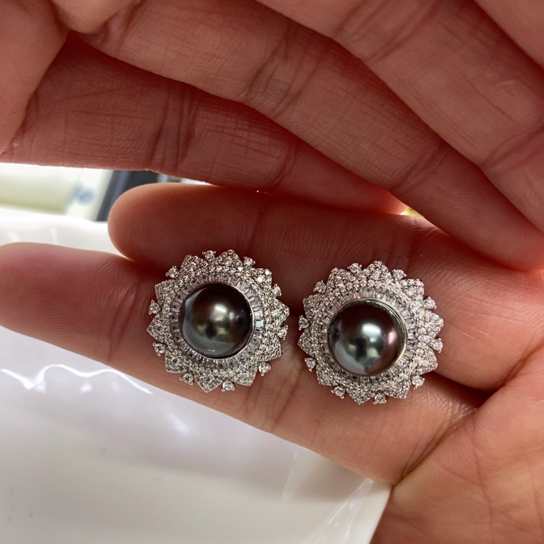 海水珍珠耳饰银S925镶嵌