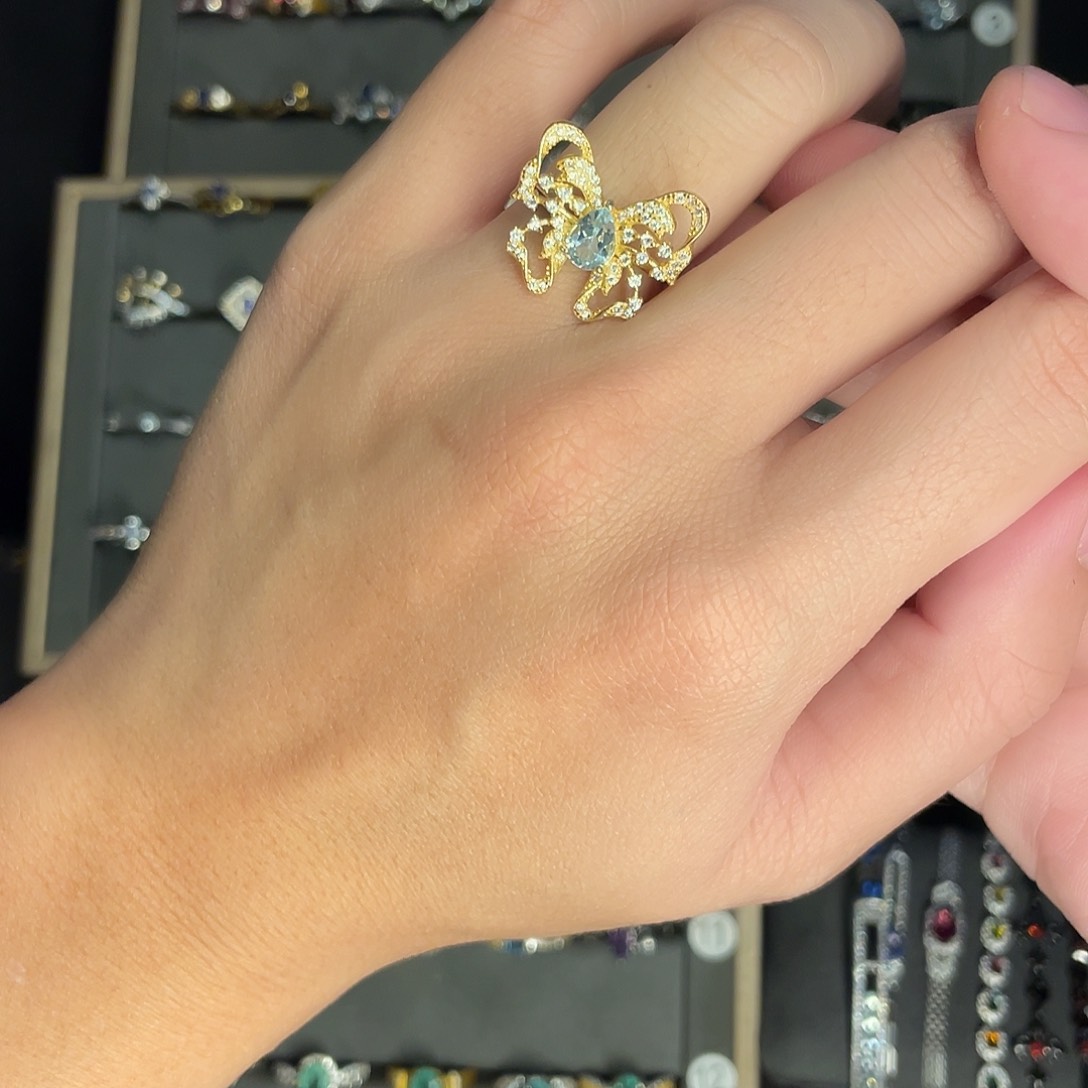 海蓝宝石戒指银S925镶嵌