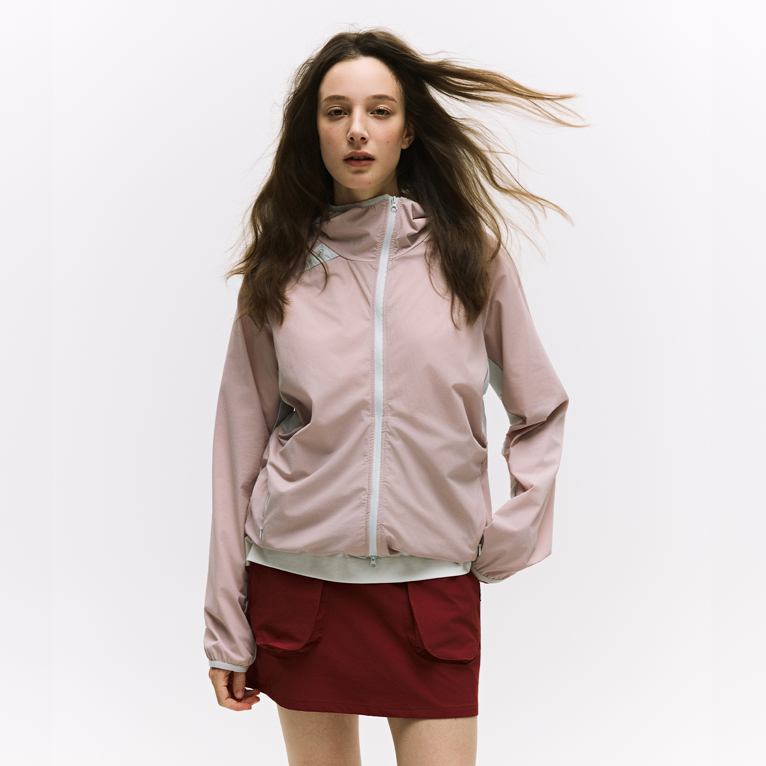 NORYBRAND 运动凉感透气可束腰S型拉链孔洞运动风衣 户外通勤外套