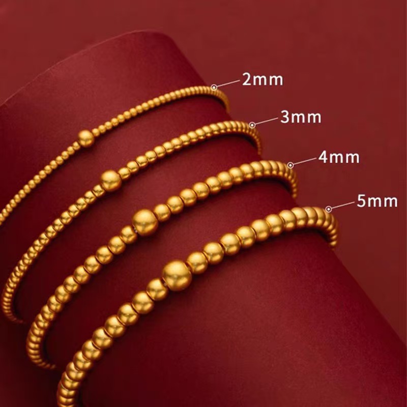 925银银制品 古法银镀金圆珠珠散珠diy手链戒指项链银配饰【2-6m】