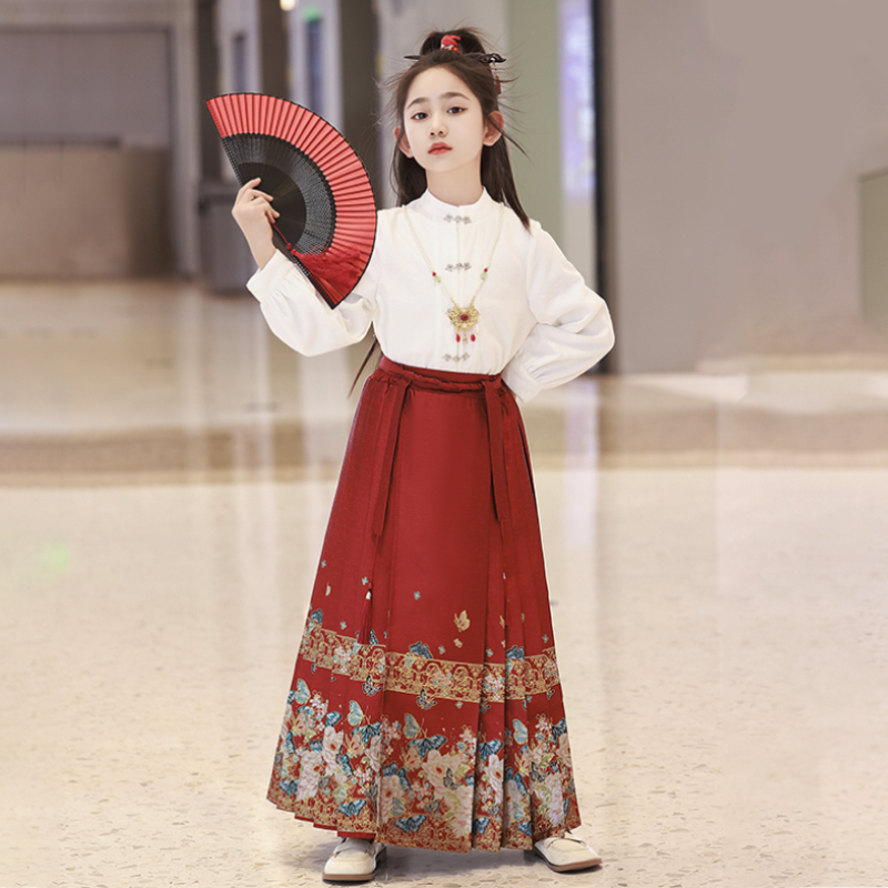 汉服女童马面裙冬季套装春款2025新款儿童古装唐装国风秋冬新中式