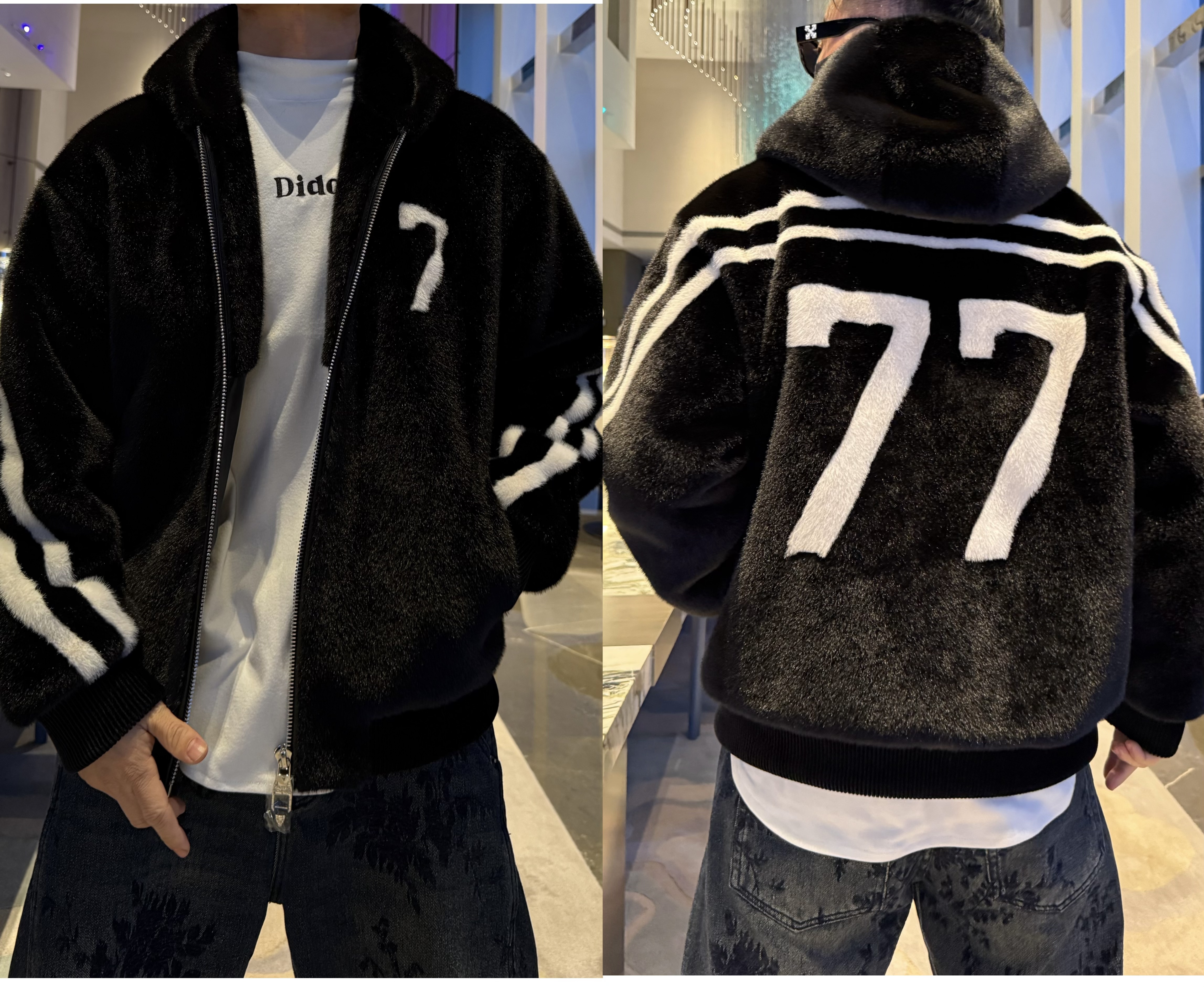 金先生冬季大金貂仿皮草保暖毛毛高级感休闲数字宽松连帽夹克外套