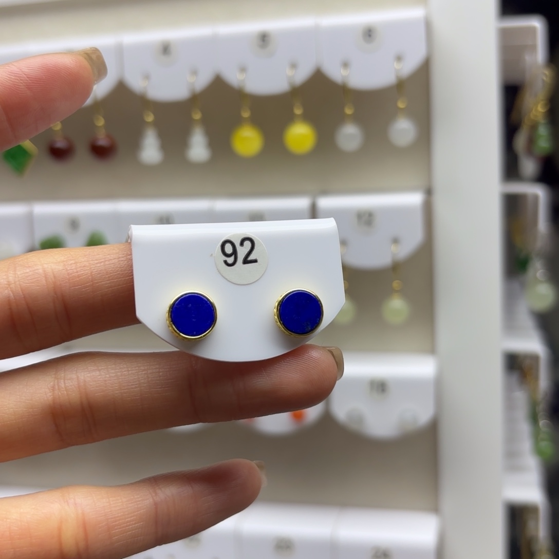 青金石银S925镶嵌耳饰