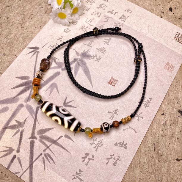 玛瑙黑白莲花三眼锁骨链时尚个性设计藏式民族风颈饰小众