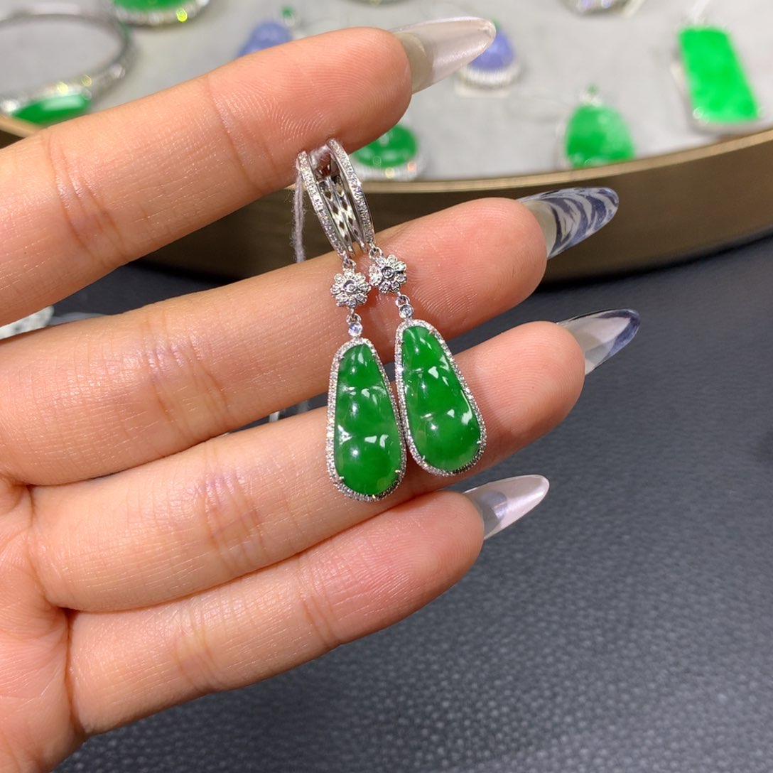 翡翠耳饰18K金镶嵌翡翠