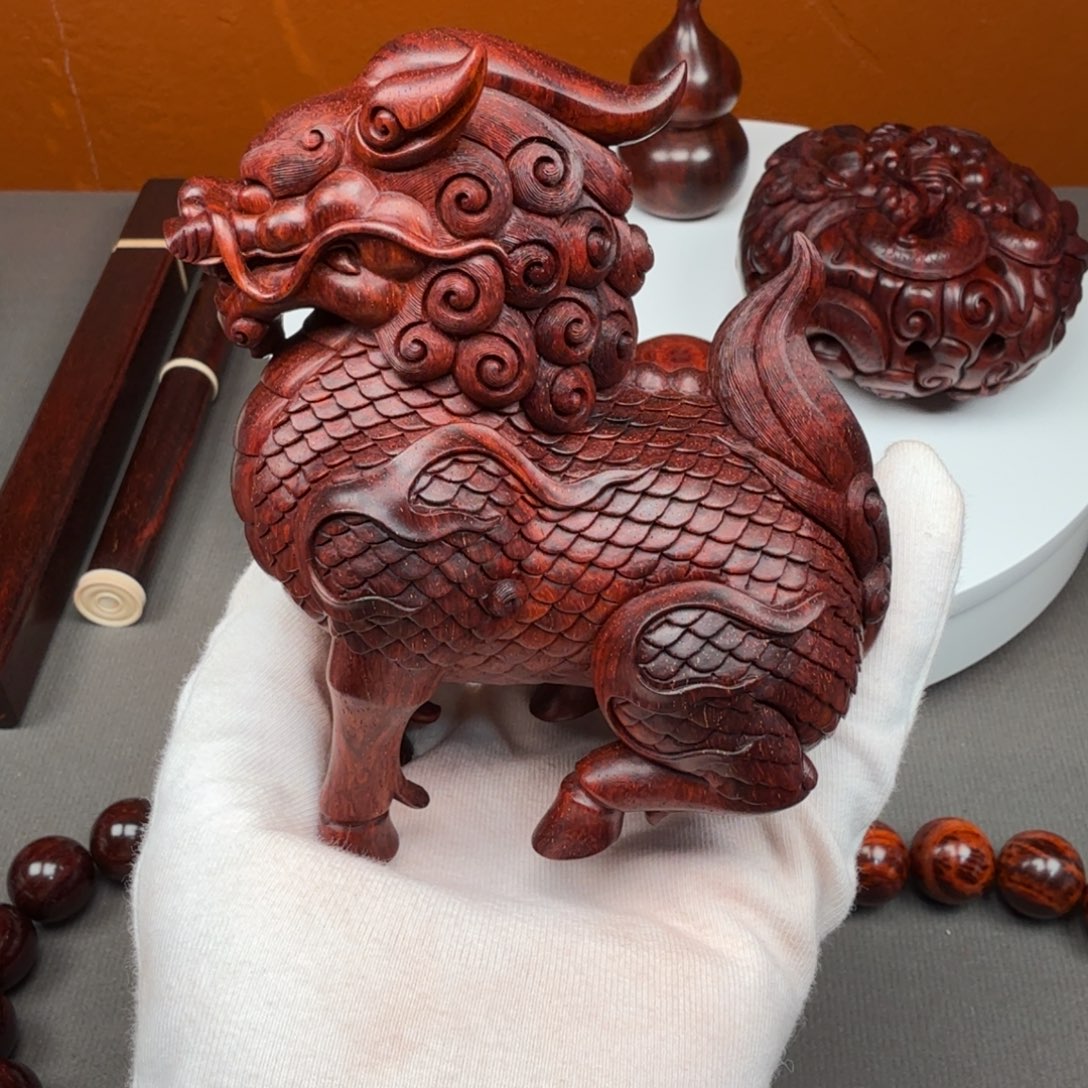 开***开小叶紫檀手串/手链琴料麒麟金星水波湘工石争收藏品