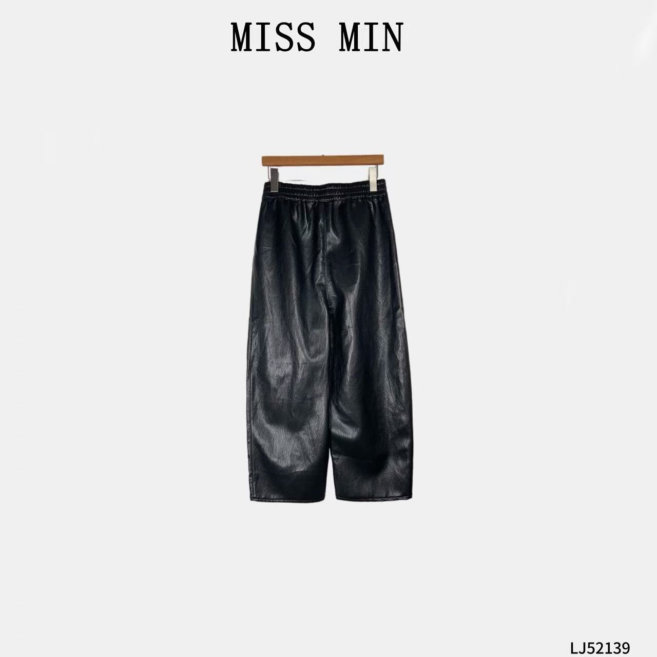 MISS MIN【机车女孩】轻奢气质松紧腰清冷休闲显瘦九分皮裤LJ52139