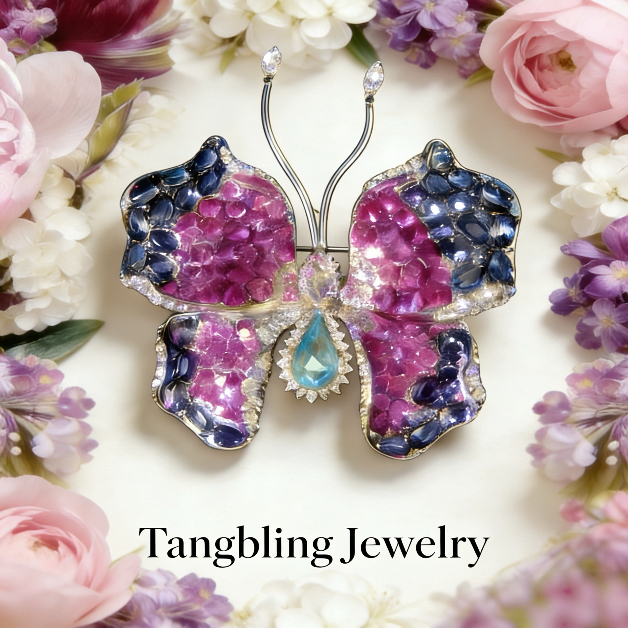 铜合金胸针 花境蝶踪 紫色蝴蝶 中古 Vintage 胸针