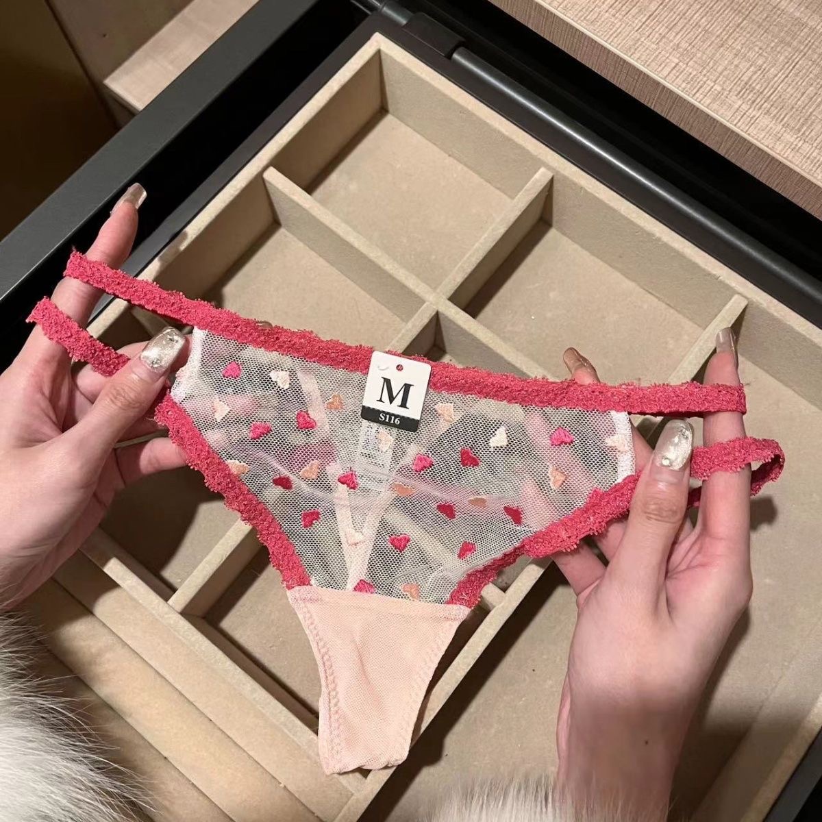 MID低腰 蕾丝透明刺绣桃心网纱女内裤性感日系舒适诱惑女士无痕